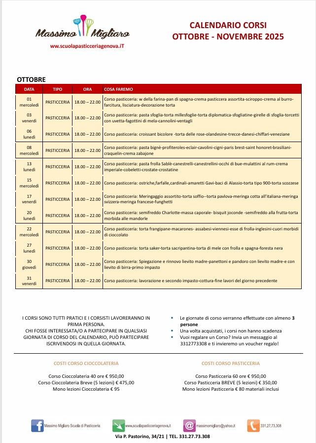 Corso ottobre pasticceria